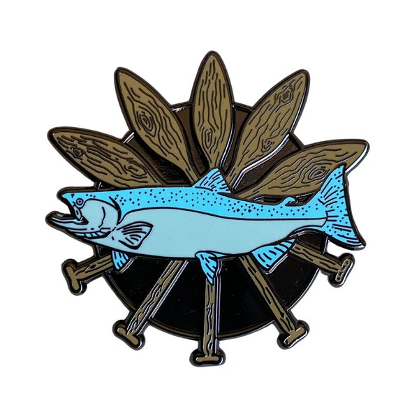 Salmon and Paddles Enamel Pin