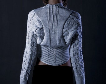 Custom Order Unique Hand knitted Cropped Cardigan, Authentic design knitwear, made to measure Handmade winter Fashion Garment, Bolero