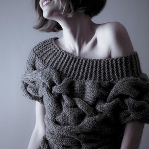 Custom Order Handmade Short Sleeves Sweater, Authentic pattern Hand Knitted Design, Made To Measure Knitwear Top image 1