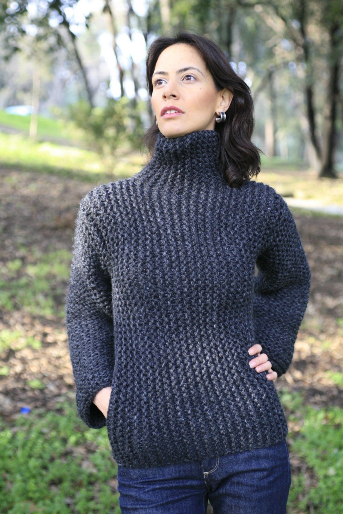 Custom Order Unique Hand Knitted Chunky Sweater With Pocket , Authentic ...