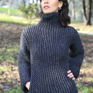 Custom Order Unique Hand knitted Chunky Sweater with pocket , Authentic design knitwear, made to measure Handmade winter Fashion Garment image 3
