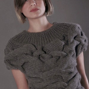 Custom Order Handmade Short Sleeves Sweater, Authentic pattern Hand Knitted Design, Made To Measure Knitwear Top image 4