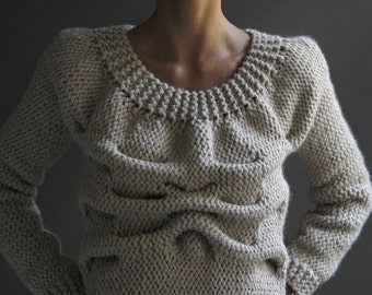 Sample Sale Handmade Sweater, Unique Handknitted chunky Top, Authentic Pattern Knitwear Design, Ready To Ship