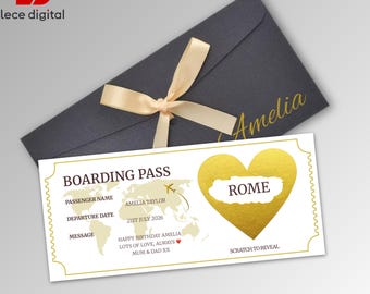 Personalised Boarding Pass, Scratch to Reveal Flight Ticket, Christmas Surprise Trip Reveal, Holiday Gift