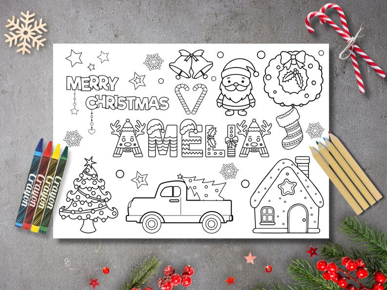 Personalised Christmas Colouring Page for Kids, Eve Box Filler, Festive Gift, Stocking Filler image 3