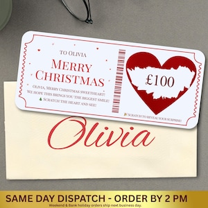 Personalised Christmas Scratch Off Gift Ticket, Scratch to Reveal Holiday, Surprise Trip Announcement, Custom Travel Voucher, Xmas Gift Card