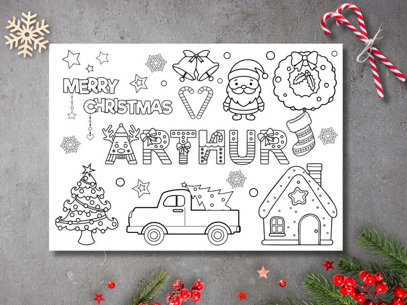 Personalised Christmas Colouring Page for Kids, Eve Box Filler, Festive Gift, Stocking Filler image 6
