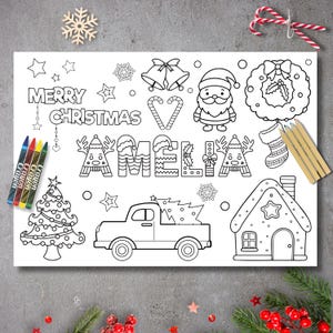 Personalised Christmas Colouring Page for Kids, Eve Box Filler, Festive Gift, Stocking Filler image 1