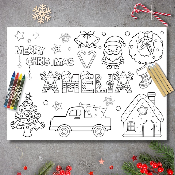 Personalised Christmas Colouring Page for Kids, Eve Box Filler, Festive Gift, Stocking Filler