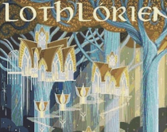 LOTR Landscape Lothlórien Supersize Cross Stitch Pattern PDF File Instant Download DMC Floss Hand Embroidery Aida 18