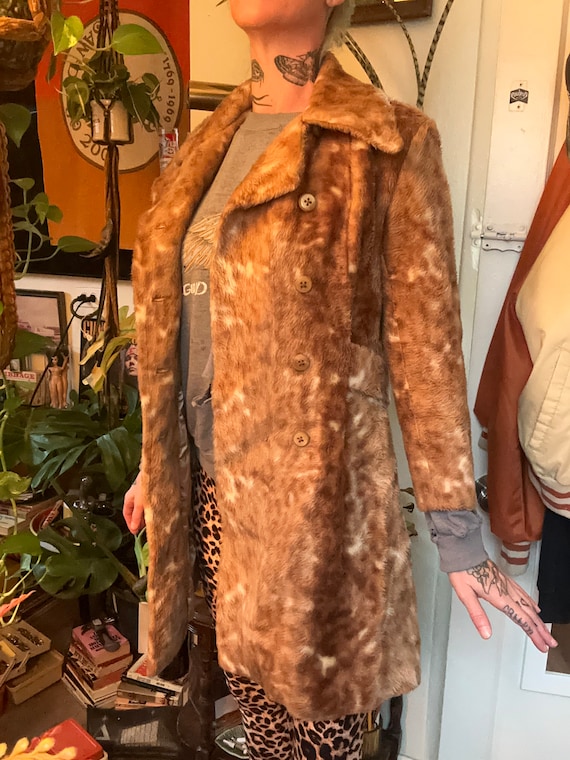 Vintage faux fur button-up coat with satin lining