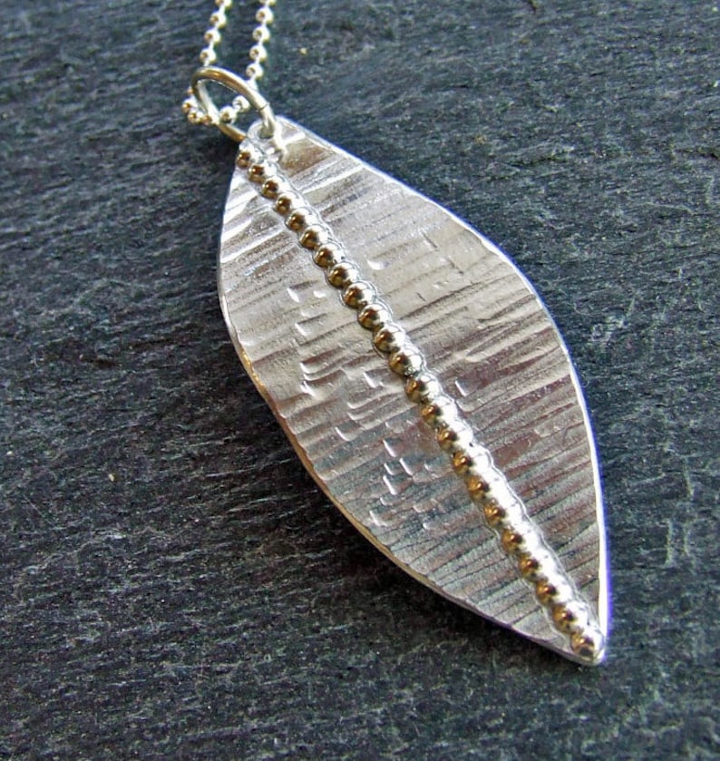 SILVER LEAF Necklace Hammered Sterling Silver Handmade Artisan Leaf Necklace, Nature Fall Jewelry image 2