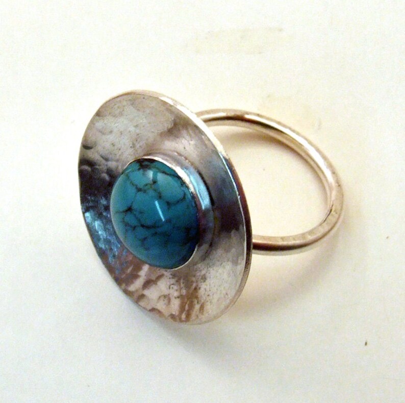 TURQUOISE GEM STONE and Sterling Silver Textured Cocktail Ring One of a Kind Handmade Artisan Fine Metal Jewelry image 2