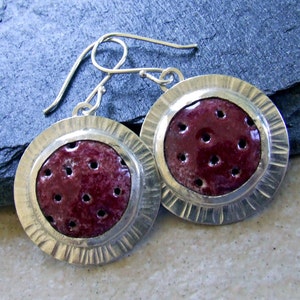 Cranberry Red JETSON EARRINGS Handmade Enamel and Sterling Silver One of a Kind Artisan Jewelry Fine Metal Statement Jewelry Holiday image 2