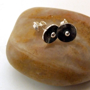 Poppy Post Earrings - Gift - Handmade Recycled Sterling Silver Studs with Patina Finish