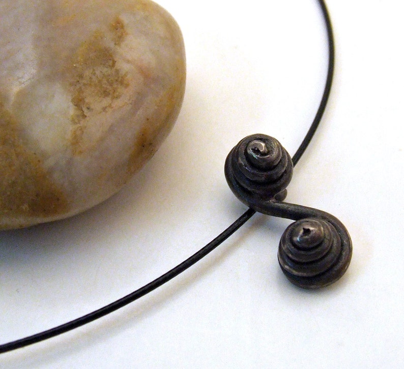 DOUBLE SPIRAL ETERNITY Necklace in Dark Patina with Steel Choker Cast Recycled Sterling Silver Limited Edition Jewelry Last One image 2