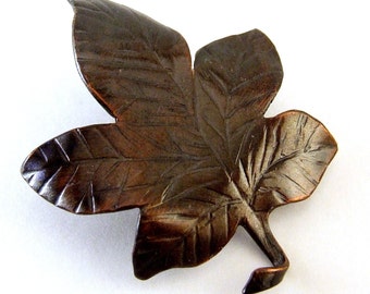 SALE - MAPLE LEAF Handmade Copper Pin Brooch, Rustic Patina, One of a Kind Artisan Fine Metal Nature Jewelry, Autumn Fall Wedding Accessory