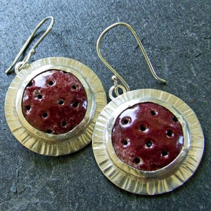 Cranberry Red JETSON EARRINGS Handmade Enamel and Sterling Silver One of a Kind Artisan Jewelry Fine Metal Statement Jewelry Holiday image 1