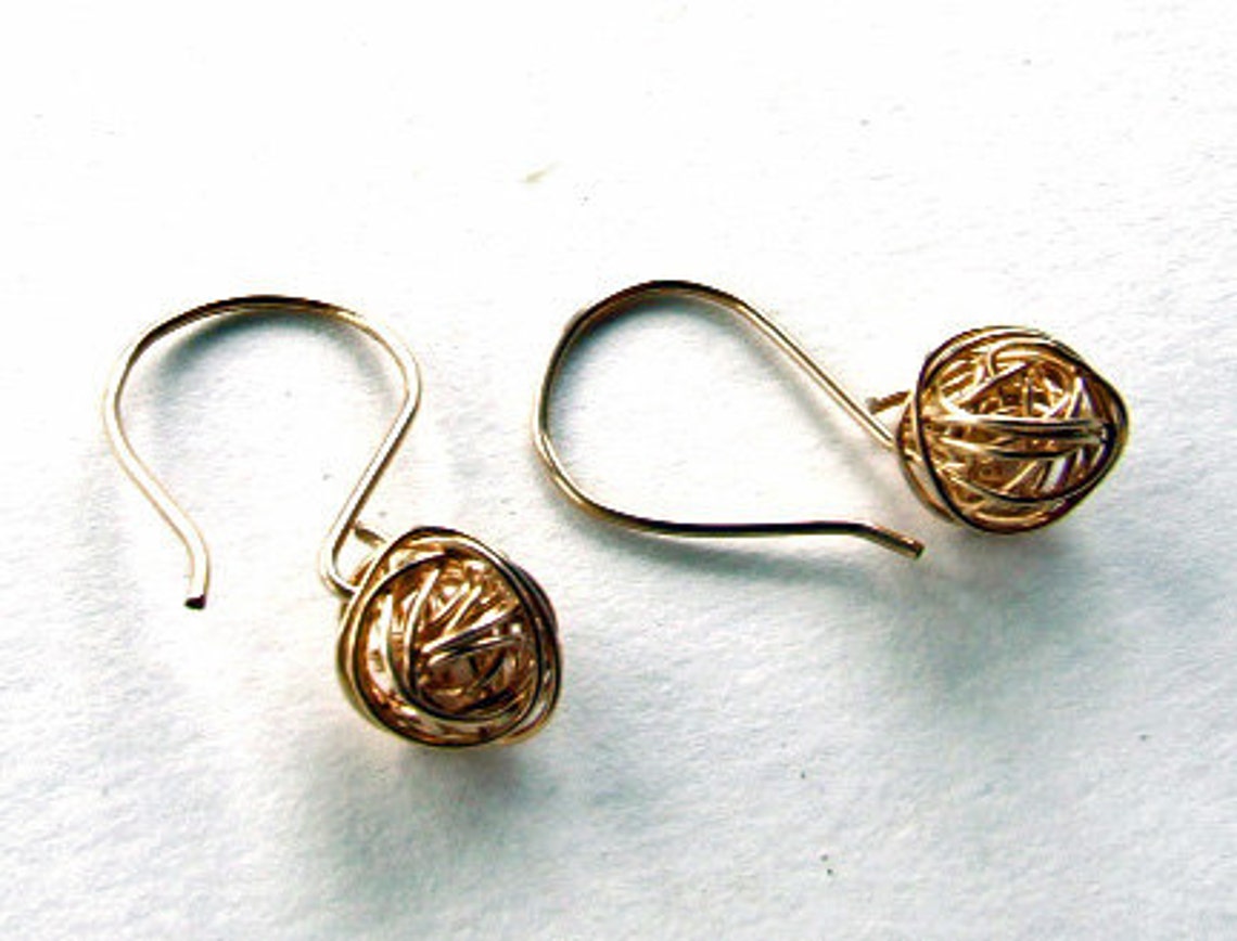 GOLD Yarn Ball Tumbleweed Earrings Woven From 12 Karat Etsy