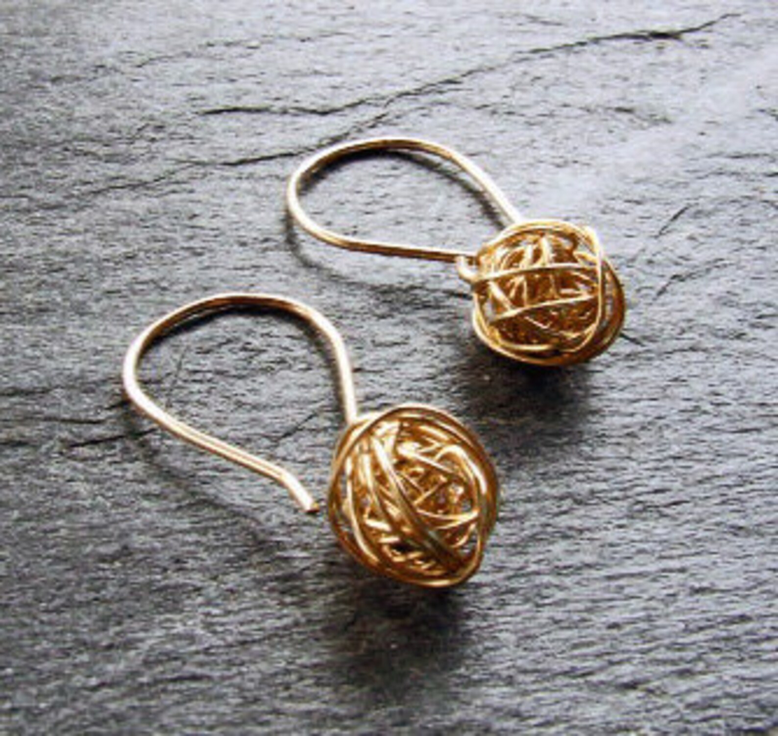 GOLD Yarn Ball Tumbleweed Earrings Woven From 12 Karat Etsy