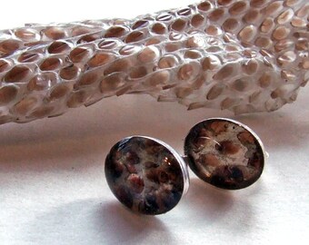 SNAKE SKIN Earrings Oval on posts or wires - Resin and Sterling Silver - Steampunk Curiosity Woodland Relic Farmhouse Nature Jewelry