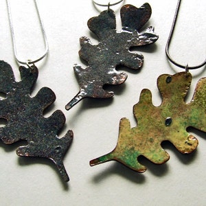 SALE AUTUMN OAK Leaf Copper Enamel Necklace in Orange and Dark Green One of a Kind Pendant on Sterling Silver Chain image 4
