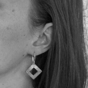 Dangly Hammered Copper Square Hoop Earrings with Hammer Texture on Sterling Silver Ear Wires Artisan Jewelry image 3