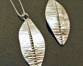 SILVER LEAF Necklace Hammered Sterling Silver Handmade Artisan Leaf Necklace, Nature Fall Jewelry