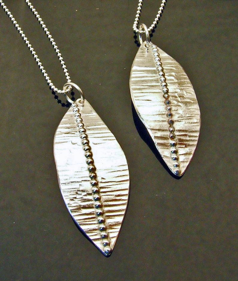 SILVER LEAF Necklace Hammered Sterling Silver Handmade Artisan Leaf Necklace, Nature Fall Jewelry image 1