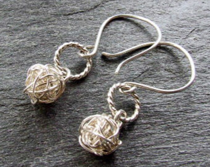 SILVER HOOP Wireball Tumbleweed Earrings With Braided Silver Dangly
