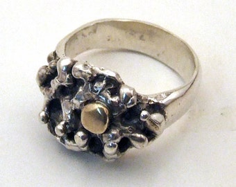 Sterling Silver and 12 Karat Gold LUNAR RING - Cast Recycled Precious Metal Jewelry - Organic Abstract Unique Size 6.5