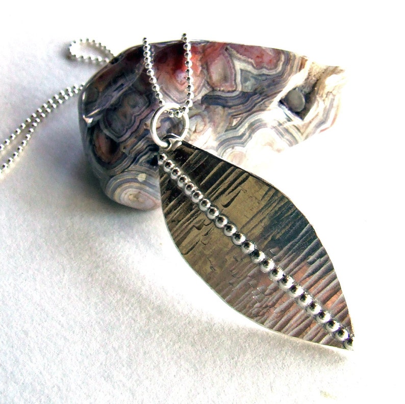 SILVER LEAF Necklace Hammered Sterling Silver Handmade Artisan Leaf Necklace, Nature Fall Jewelry image 3