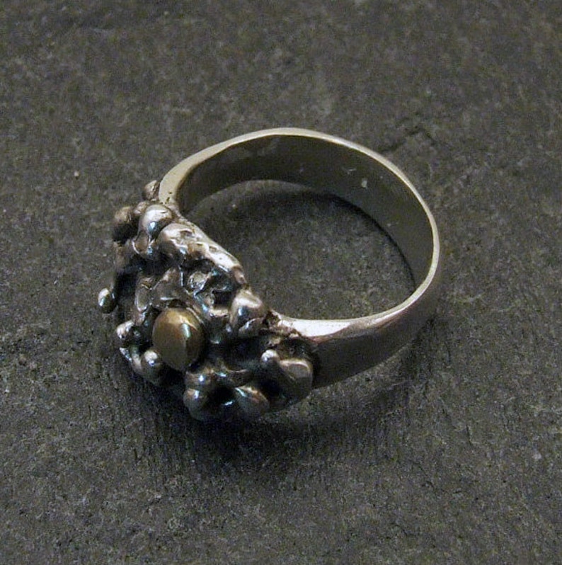 Sterling Silver and 12 Karat Gold LUNAR RING Cast Recycled Precious Metal Jewelry Organic Abstract Unique Size 6.5 image 2