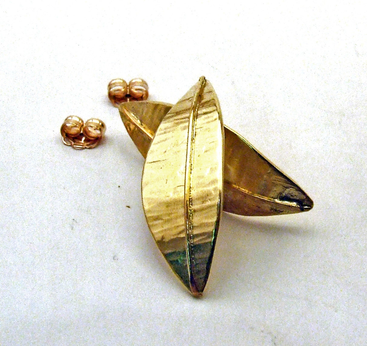 SALE GOLDEN LEAVES 14 Karat Gold Post Earrings Handmade in Solid Gold ...