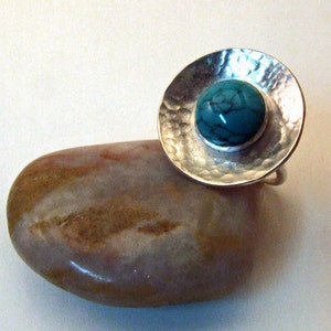 TURQUOISE GEM STONE and Sterling Silver Textured Cocktail Ring One of a Kind Handmade Artisan Fine Metal Jewelry image 3