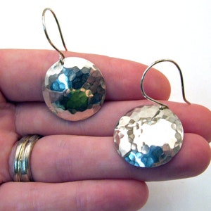 SEXY SATURN Hammered Sterling Silver Earrings, 1 inch Round Discs on Handmade Earwires image 4