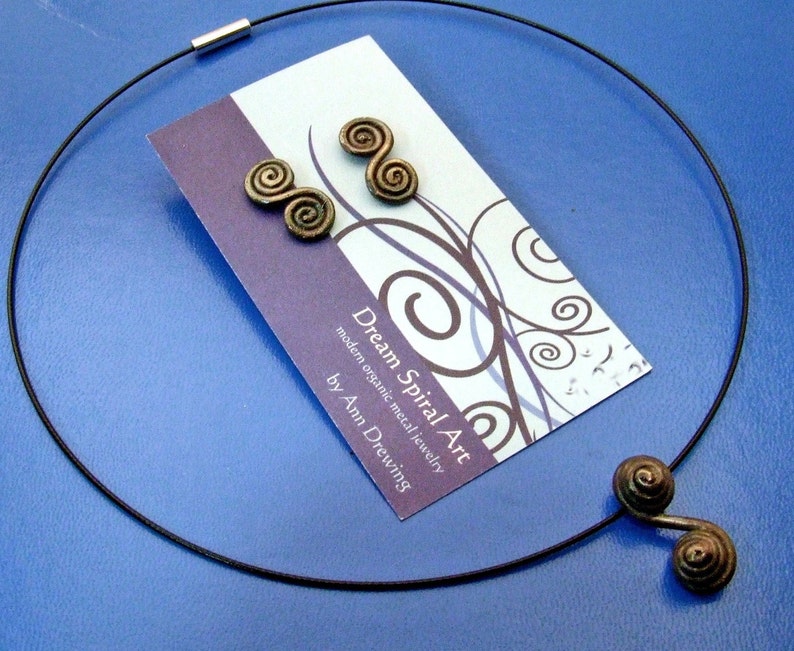 DOUBLE SPIRAL ETERNITY Necklace in Dark Patina with Steel Choker Cast Recycled Sterling Silver Limited Edition Jewelry Last One image 5