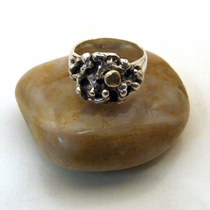 Sterling Silver and 12 Karat Gold LUNAR RING Cast Recycled Precious Metal Jewelry Organic Abstract Unique Size 6.5 imagem 3