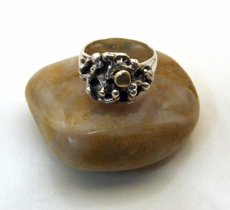 Sterling Silver and 12 Karat Gold LUNAR RING Cast Recycled Precious Metal Jewelry Organic Abstract Unique Size 6.5 imagem 3