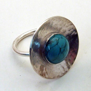 TURQUOISE GEM STONE and Sterling Silver Textured Cocktail Ring One of a Kind Handmade Artisan Fine Metal Jewelry image 5