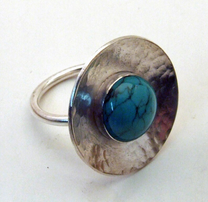 TURQUOISE GEM STONE and Sterling Silver Textured Cocktail Ring One of a Kind Handmade Artisan Fine Metal Jewelry image 5