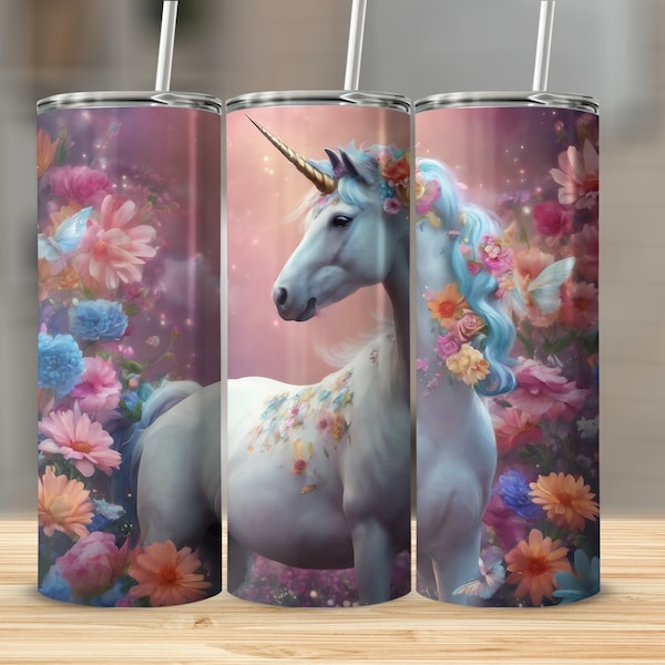 Enchanted Unicorn Tumbler, Floral Fantasy Insulated Cup, Majestic Creature, Gift for Mythology Lovers