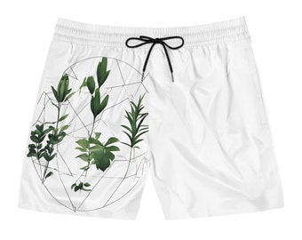 Shorts de baño de longitud media para hombre con plantas geométricas (AOP)