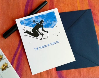 Season of Stealth Ninja sledding holiday card single