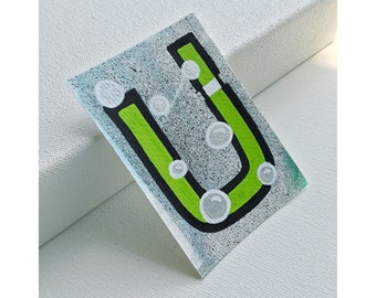 Love Letters series green U with silver bubbles letter design atc aceo