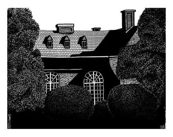 Mansion drawn in ink, Print