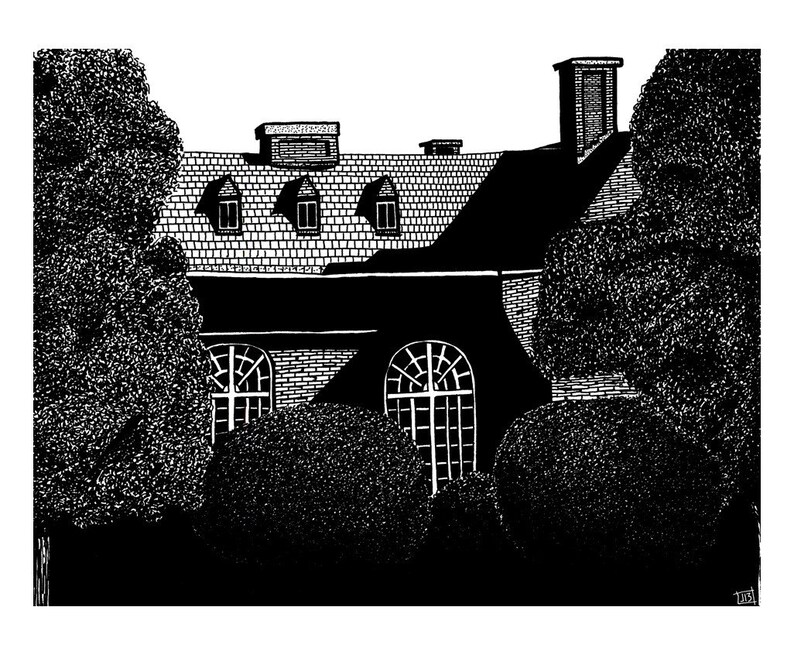Mansion drawn in ink, Print image 1