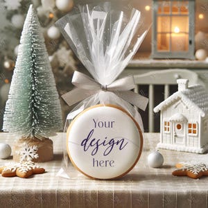Cookie Mockup, White Round Iced Cookie Mockup, Biscuit Mockup, Cake Mockup, Cookie Candy Mockup Label, Christmas Cookies Icing Mockup PSD