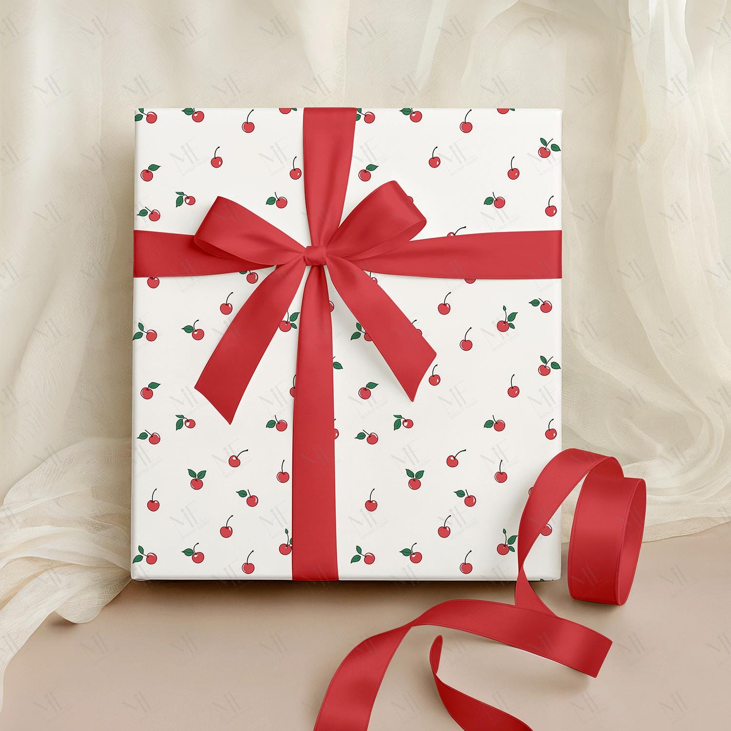Wrapping Paper Mockup, Gift Wrap Template, Editable Ribbon Color ...
