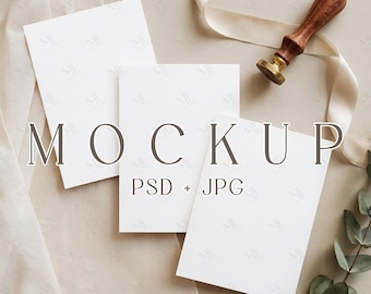 5x7 Invitation Card Mockup Set, Wedding Invitation PSD Template, Greeting Thank You Cards Mockups